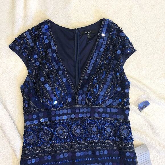 Giulia Embellished Cap Sleeve V-Neck Blue Midi Dress | Sz 6 - Picture 5 of 7